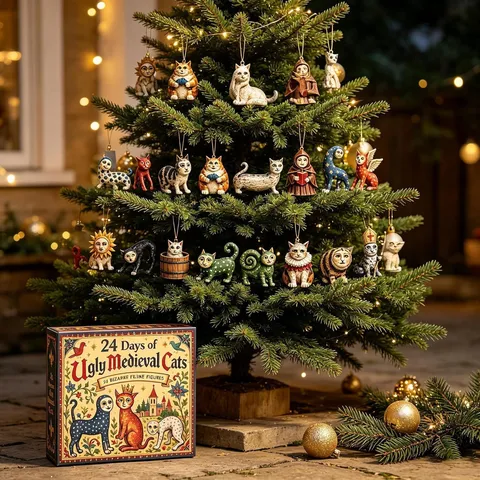 Medieval Cats Advent Calendar Blind Box Acrylic Printed Feline Figures Christmas Tree Hanging Ornaments Decor Holiday Gift