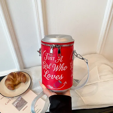 Creative Soda Can Shape Crossbody Bag For Women Trendy PU Leather Cylinder Shoulder Bag Funny Graphic Print Daily Purse