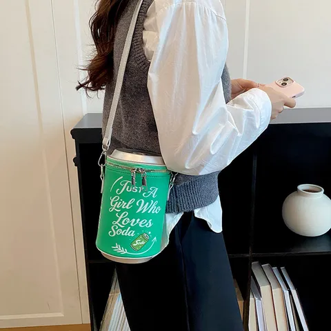 Creative Soda Can Shape Crossbody Bag For Women Trendy PU Leather Cylinder Shoulder Bag Funny Graphic Print Daily Purse