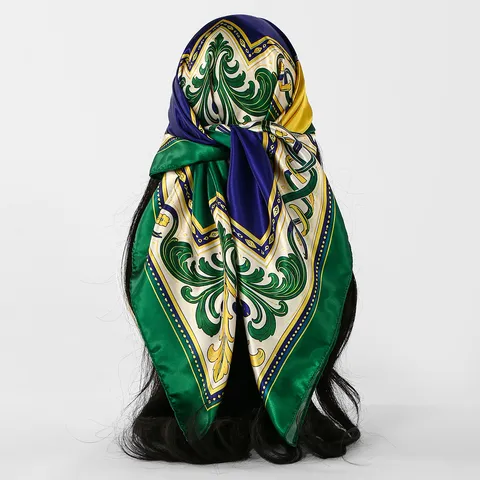 Vintage Forest Style Printed Satin Square Scarf For Women Retro National Flag Element Pattern Large Shawl Wrap Accessories