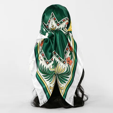Vintage Forest Style Printed Satin Square Scarf For Women Retro National Flag Element Pattern Large Shawl Wrap Accessories