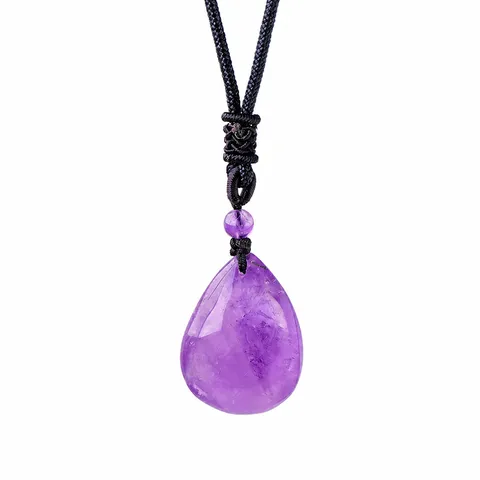 Collier Pendentif Goutte en Améthyste Brésilienne Naturelle Chaîne de Pull Polie en Pierre Brute Cadeau de Bijoux pour Femmes