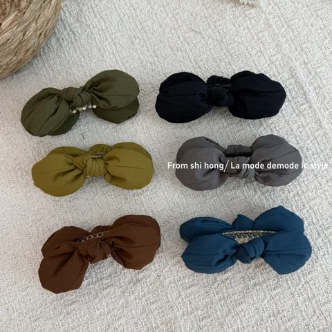 Elegant Fabric 3D Bow Rabbit Ears Banana Hair Clip For Women Solid Color Ponytail Holder Exquisite Sweet Hair Accessories