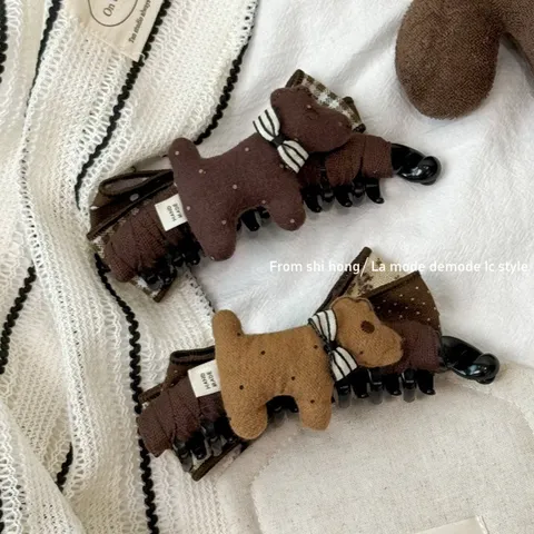 Handmade Fabric Dachshund Dog Bow Banana Hair Clip For Women Cute Animal Floral Polka Dot Gingham Shark Clip Hair Accessories