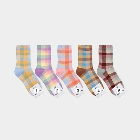 Calze al Polpaccio a Quadri Retro da Donna Moda Vintage Cotone Casual Traspirante Confortevole Calze Sportive per Autunno Inverno