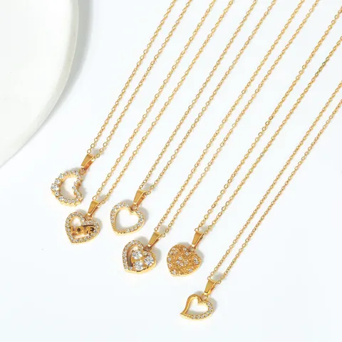 Minimalist Stainless Steel Heart Pendant Necklace For Women Gold Silver Plated Rhinestone Lock Chain Fashion Jewelry Gift