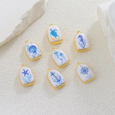 Pendentif en Métal Émaillé de la Série Océan Peint à la Main Rétro en Alliage de Cuivre Accessoires de Bijoux DIY pour Collier Bracelet