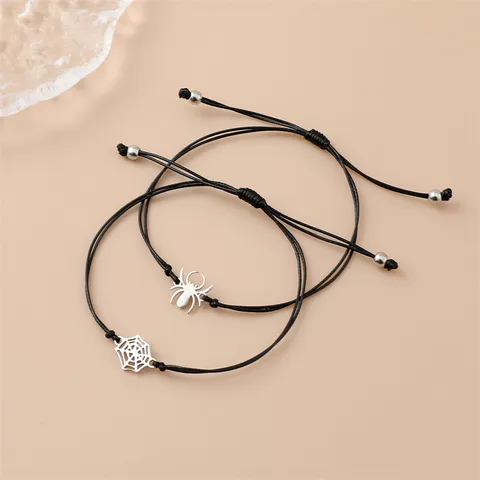 Minimalistisch Edelstahl Spinne Und Spinnennetz Charme Geflochten Wachskordel Freundschaftsarmband Set Für Damen Herren Schmuck