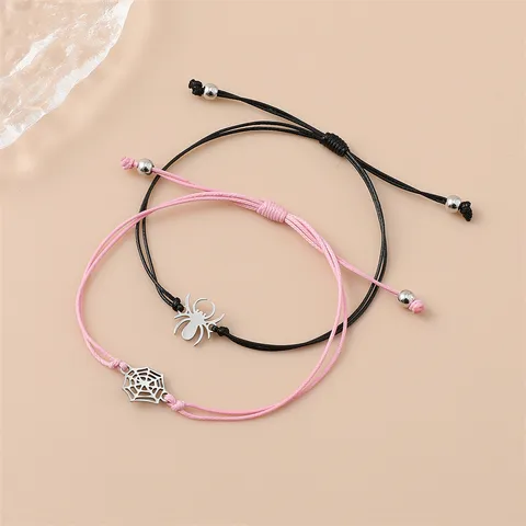 Minimalistisch Edelstahl Spinne Und Spinnennetz Charme Geflochten Wachskordel Freundschaftsarmband Set Für Damen Herren Schmuck