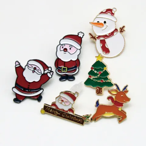 Zinc Alloy Christmas Brooch Cute Santa Claus Snowman Christmas Tree Enamel Pin Festive Badge Jewelry Gift For Women Men