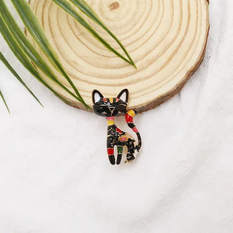 Creative Cartoon Cute Cat Brooch Alloy Enamel Rhinestone Animal Lapel Pin Badge Fashion Jewelry Accessories For Women Men