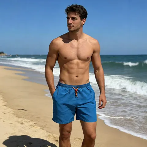 Pantaloncini da Mare Casual da Uomo Asciugatura Rapida Costume Leggero Tinta Unita Coulisse Estate