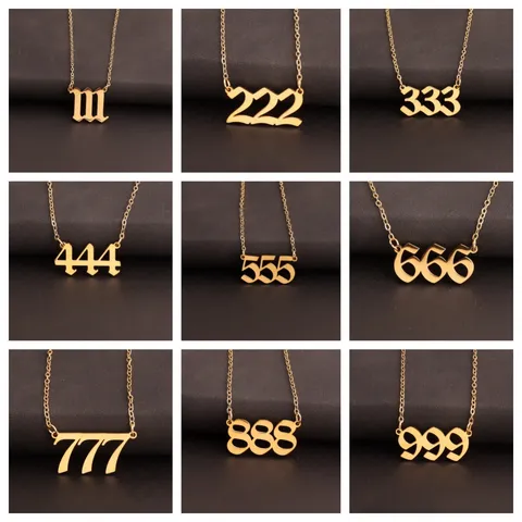 Stainless Steel Lucky Number Pendant Necklace Minimalist Gothic Font Choker Necklace Jewelry Gift For Women
