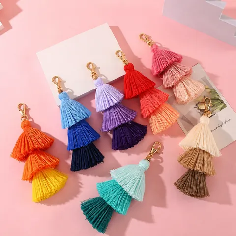 Handmade Three Layer Colorful Tassel Keychain Ethnic Backpack Accessory Bag Pendant