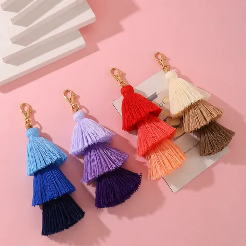 Handmade Three Layer Colorful Tassel Keychain Ethnic Backpack Accessory Bag Pendant