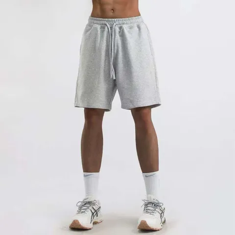 Men's Casual French Terry Shorts Summer Solid Color Loose Plus Size Drawstring Cotton Athletic Shorts