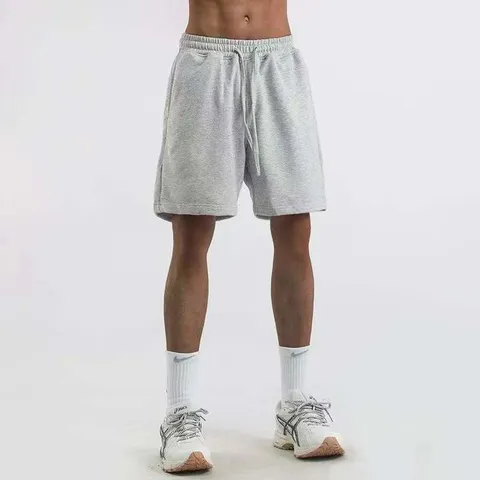 Men's Casual French Terry Shorts Summer Solid Color Loose Plus Size Drawstring Cotton Athletic Shorts