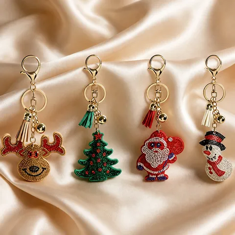 Kerst Strass Sleutelhanger Vakantie Cadeau Tas Hanger Kerstman Boom Rendier Sneeuwman Bedel Sleutelhanger Sieraden