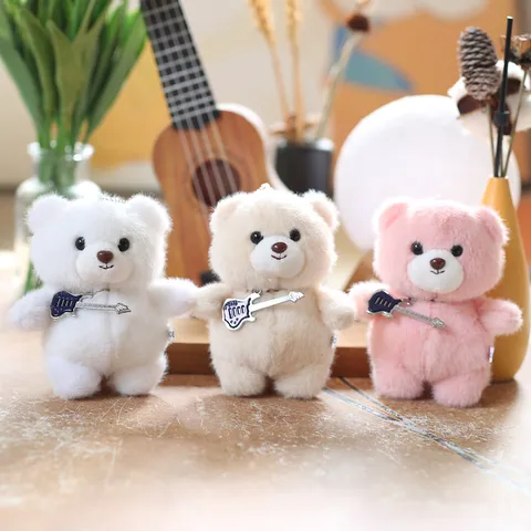 Mignon Peluche Ours Guitare Dessin Animé Pendentif Sac Poupée Animal En Peluche Portes-Clés Kawaii Petit Ours
