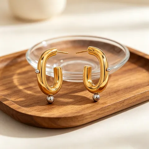 Minimalist Stainless Steel U Shaped Hoop Earrings Two Tone Geometric Stud Earrings For Women Daily Commute Fashion Jewelry