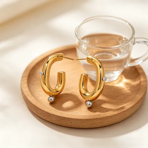Minimalist Stainless Steel U Shaped Hoop Earrings Two Tone Geometric Stud Earrings For Women Daily Commute Fashion Jewelry