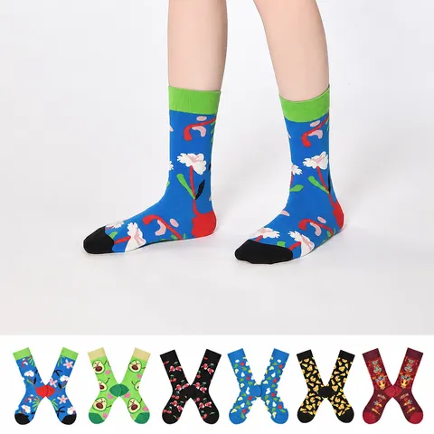 Calcetines Medios de Algodón Peinado con Estampado de Animales y Frutas de Dibujos Animados Lindo para Mujer Casual