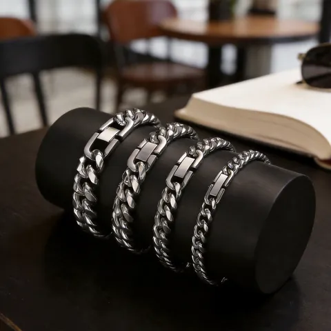 Minimalist Stainless Steel Cuban Chain Bracelet For Men Women Trendy Geometric Polished Metal Link Bracelets Fashion Jewelry
