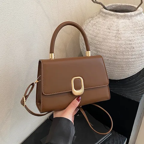 Women Fashion PU Leather Shoulder Bag Elegant Casual Crossbody Bag Top Handle Small Square Handbag With Metal Lock