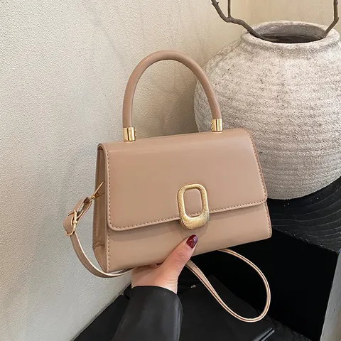 Women Fashion PU Leather Shoulder Bag Elegant Casual Crossbody Bag Top Handle Small Square Handbag With Metal Lock