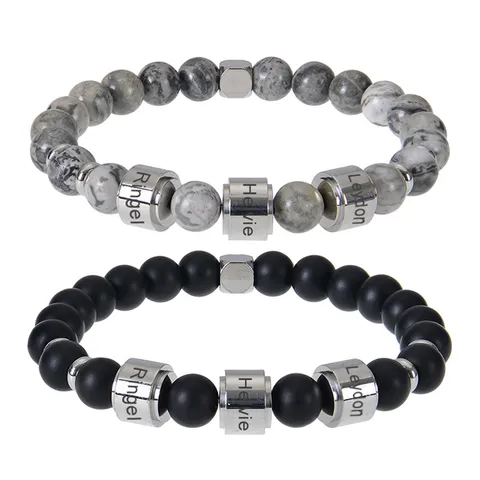 Heren Natuursteen Roestvrij Staal Naam Kralenarmband Matte Steen Tijagoog Mode Sieraden