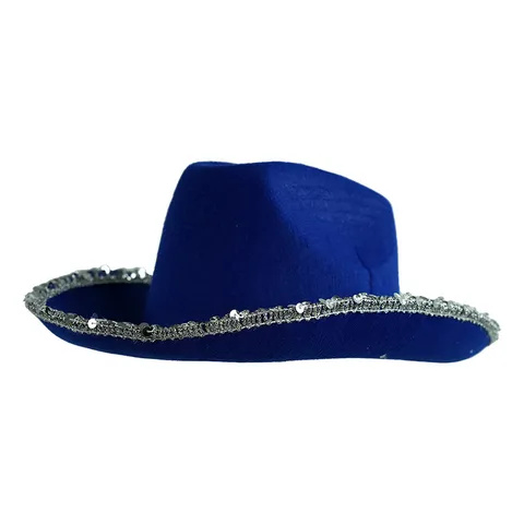 Vintage Western Cowboy Hat Polyester Felt Sequin Trim Large Brim Hat For Halloween Christmas Party Retro Costume Accessory Unisex