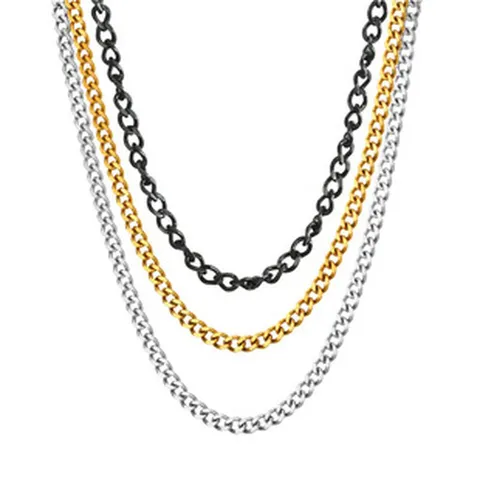 Hip Hop Stainless Steel Cuban Chain Necklace For Men Women Gold Silver Black Plated Statement Fashion Jewelry