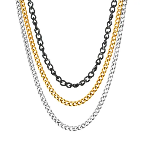 Collier Chaîne Cubaine en Acier Inoxydable Hip Hop pour Homme Femme Plaqué Or Argent Noir Bijoux de Mode