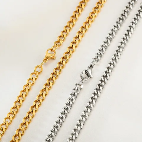 Collier Chaîne Cubaine en Acier Inoxydable Hip Hop pour Homme Femme Plaqué Or Argent Noir Bijoux de Mode