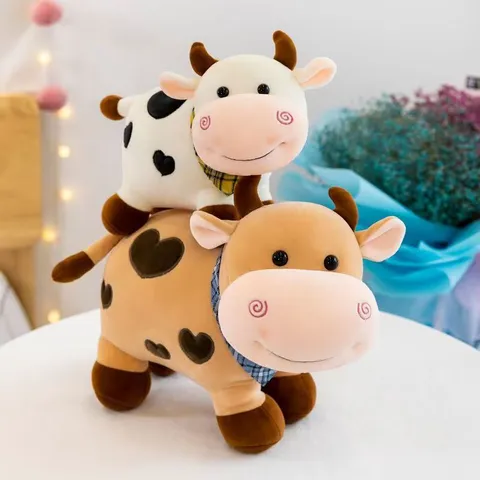 Joli Jouet en Peluche Vache Animal en Peluche Doux Dessin Animé Veau Poupée Avec Écharpe à Carreaux Cadeau d'Anniversaire Enfant Décoration