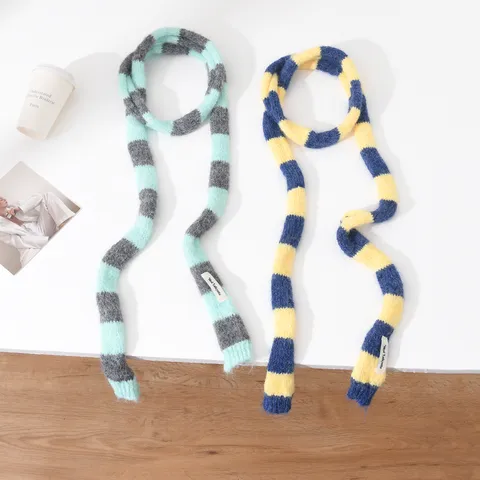 Écharpe Longue Rayée Rétro Y2K en Mélange de Laine Tricotée Cache-Col Mince pour Femmes Hommes Accessoires de Mode Hiver