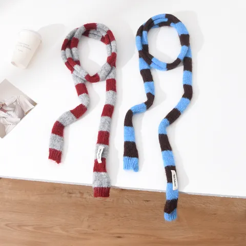Écharpe Longue Rayée Rétro Y2K en Mélange de Laine Tricotée Cache-Col Mince pour Femmes Hommes Accessoires de Mode Hiver