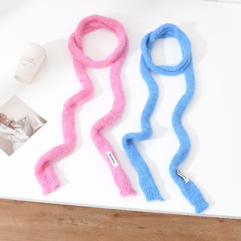 Écharpe Longue en Tricot Étroite Chic pour Femmes Hiver Couleur Unie Mélange de Laine Cache-cou Mince Chaud Simple Minimaliste Écharpe Douce