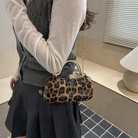 Moda Stampa Leopardata Borsa a Tracolla Donna Retro Catena Spalla Borsa Lusso Designer Pelle PU Piccola Borsa Quadrata