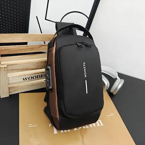 Heren Multifunctionele Anti-Diefstal Borsttas Waterdicht PU Lederen Crossbody Tas USB Opladen Sling Bag Casual Dagrugzak