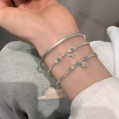 Topacio Azul Shuisiyin Perla Natural Pequeño Pez Pulsera Mujeres Nicho Lujo Aleación Joya
