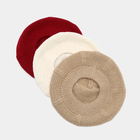 Parent-Child Solid Color Ribbed Knitted Beret Hat Korean Style Retro Winter Warm Slouchy Beanie Painter Hat For Women Kids