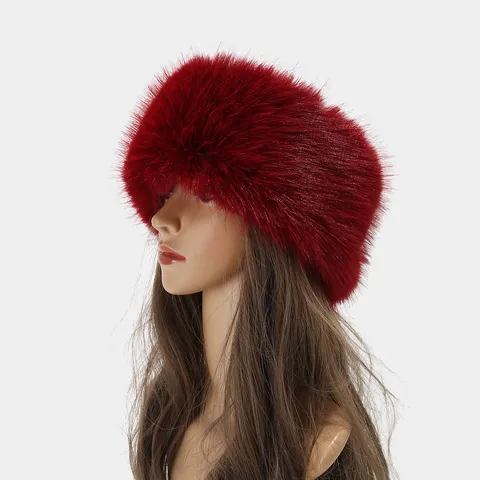 Dames Vintage Nepvossenbont Brede Hoofdband Winter Warme Oorwarmer Nepbont Hoofddeksel Effen Kleur Pluche Haarband Voor Buiten