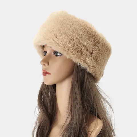 Damen Kunstkaninchenfell Breites Stirnband Winter Einfarbig Ohrenschützer Outdoor Warmes Haarband Thermisches Doppellagiges Kopfbedeckungszubehör