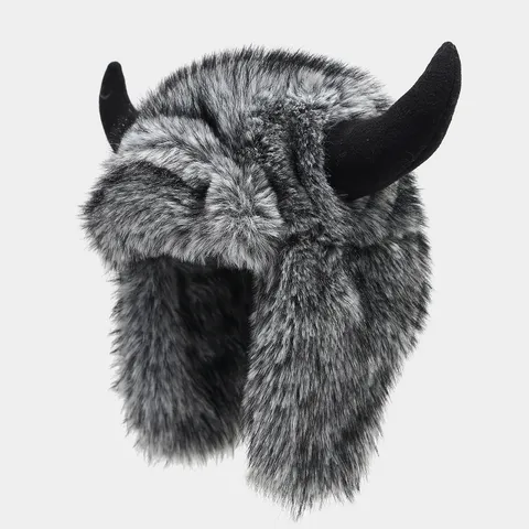 Amerikanischer Stil Horn Kunstpelz Uschanka Für Herren Damen Herbst Winter Verdickte Warme Ohrenschutz Lei Feng Mütze Vintage Streetwear Plüsch Bombermütze