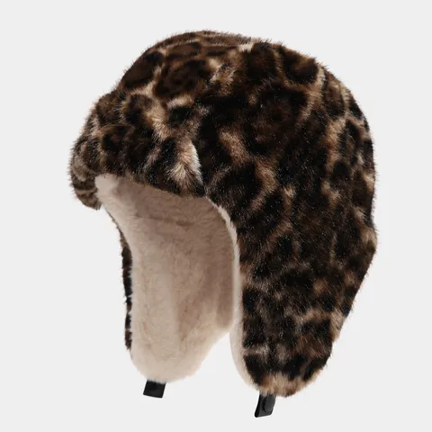 Gorro de Trampero Vintage con Estampado de Leopardo para Mujer Hombre Gorro de Invierno de Piel Sintética Cálido para Ciclismo