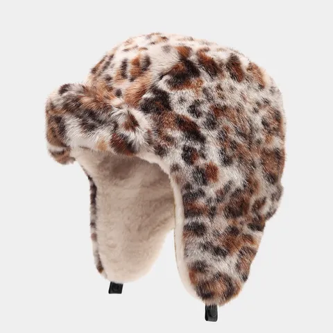 Gorro de Trampero Vintage con Estampado de Leopardo para Mujer Hombre Gorro de Invierno de Piel Sintética Cálido para Ciclismo