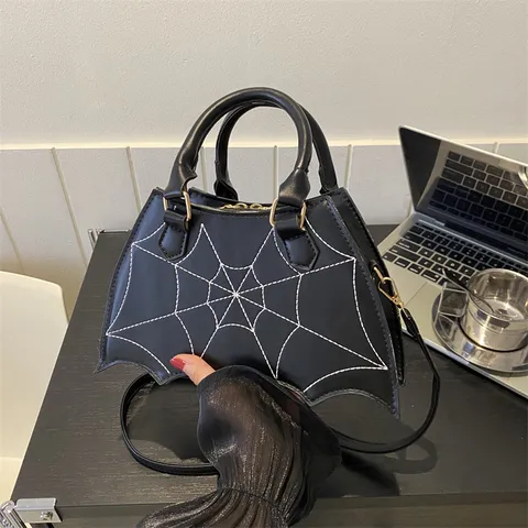 Gothic Bat Wing Shaped PU Leather Shoulder Bag Spider Web Stitching Design Tote Crossbody Bag For Women Daily Party