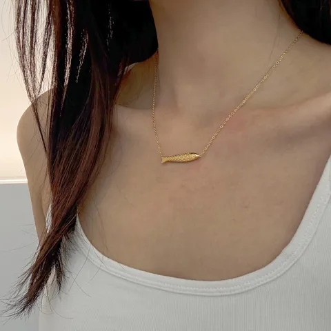 Minimalist Stainless Steel Koi Fish Pendant Necklace And Stud Earrings Set Gold Silver Plated Fashion Jewelry