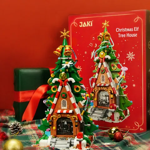 Jaki Christmas Tree Building Blocks Gingerbread House Music Box Festive Party Decor Educational Assembly Toy